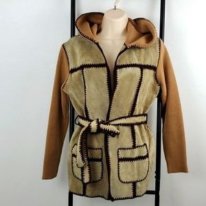 Vintage 70s Sweater Bee by Banff ltd hoodie knit leather Boho Cardigan Hippie